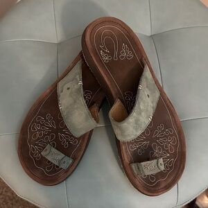 Turquoise suede Olakai  Sandals with Embroidered Design